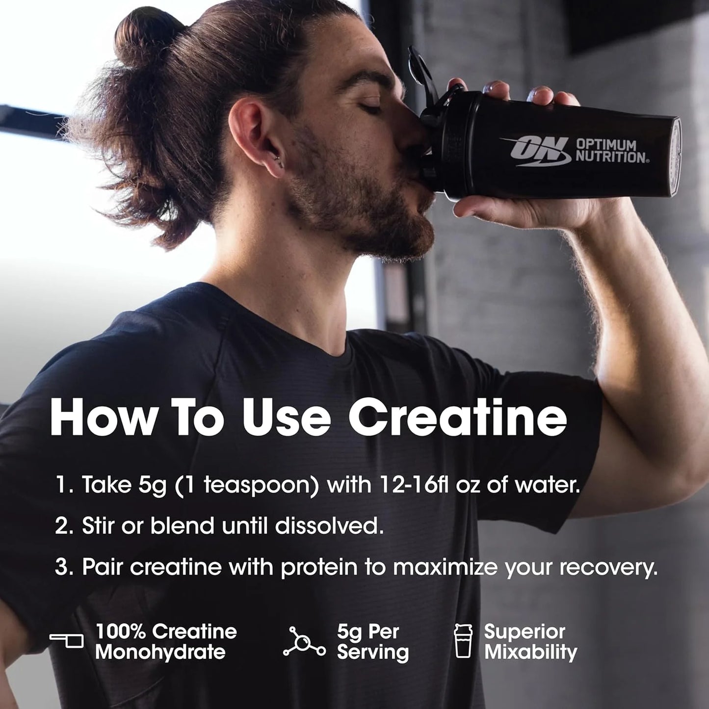 Optimum Nutrition Micronized Creatine Monohydrate Powder, Unflavored, 60 Servings, 300 Grams